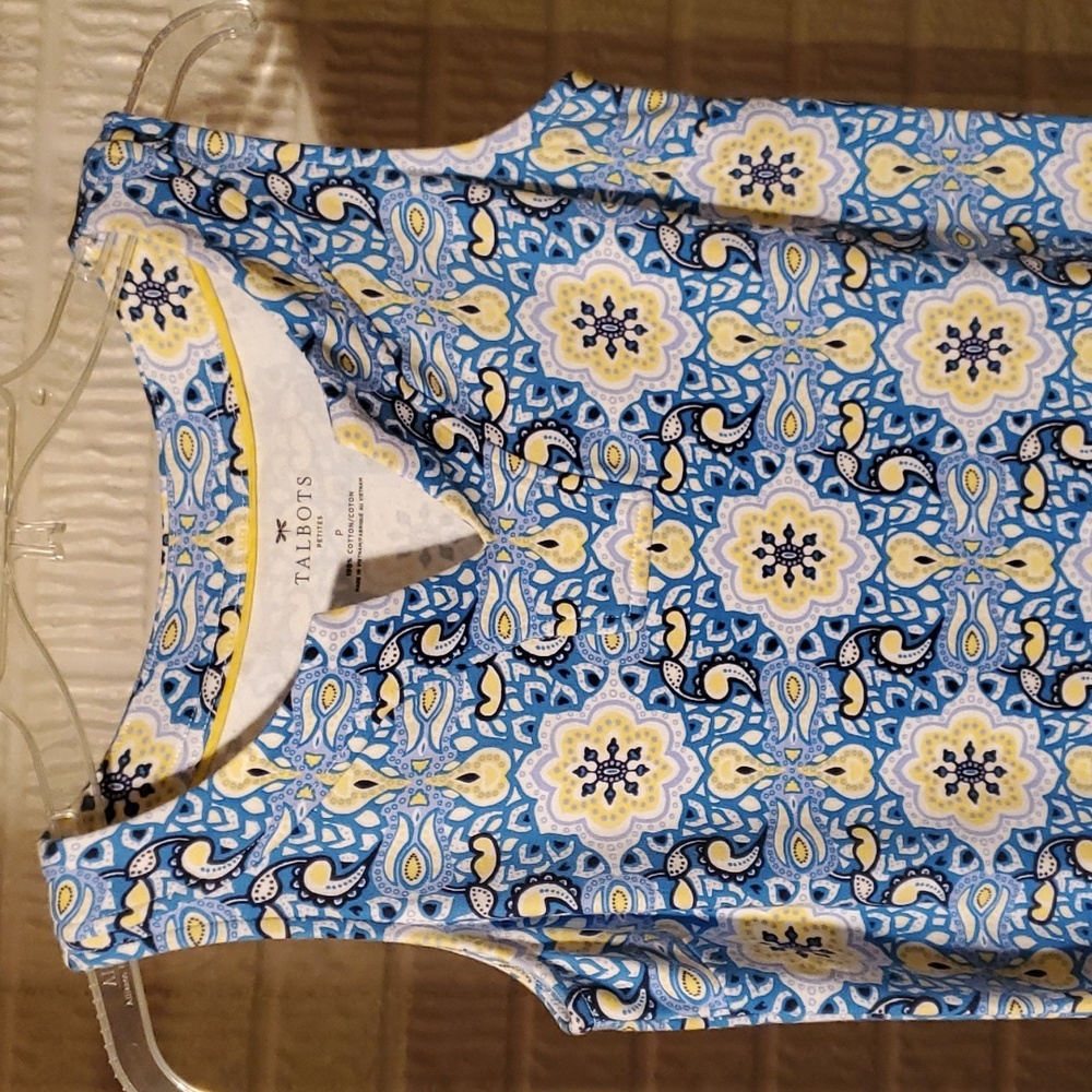 Blue, White, Yellow Talbots Sleeveless Dress, Size Petite